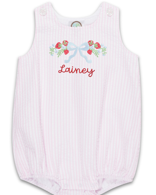 Strawberry Bow Seersucker Bubble