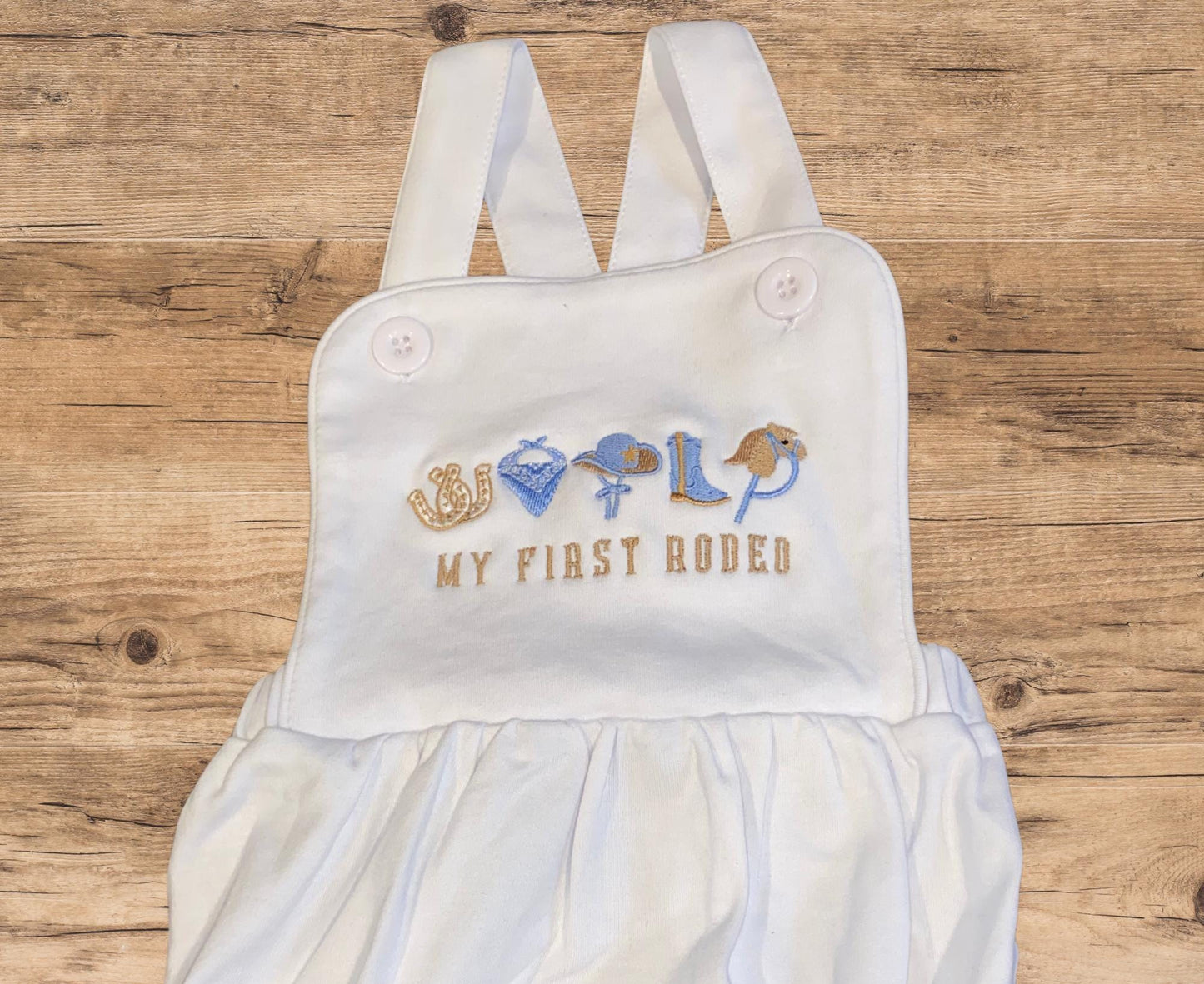 My First Rodeo- Cowboy Embroidered Baby Sunsuit - Western Sun Bubble Suit- Cute Rodeo Outfit for Boys