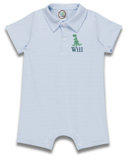Blue Stripe Dinosaur Romper