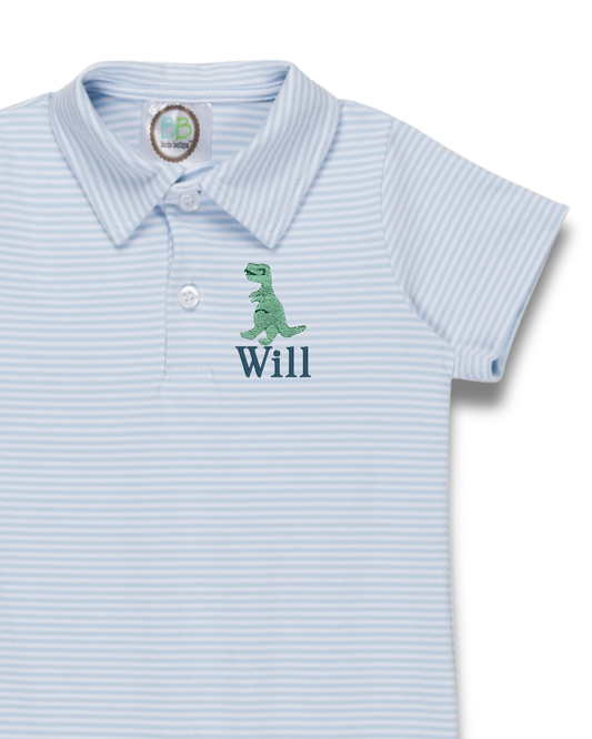 Blue Stripe Dinosaur Romper