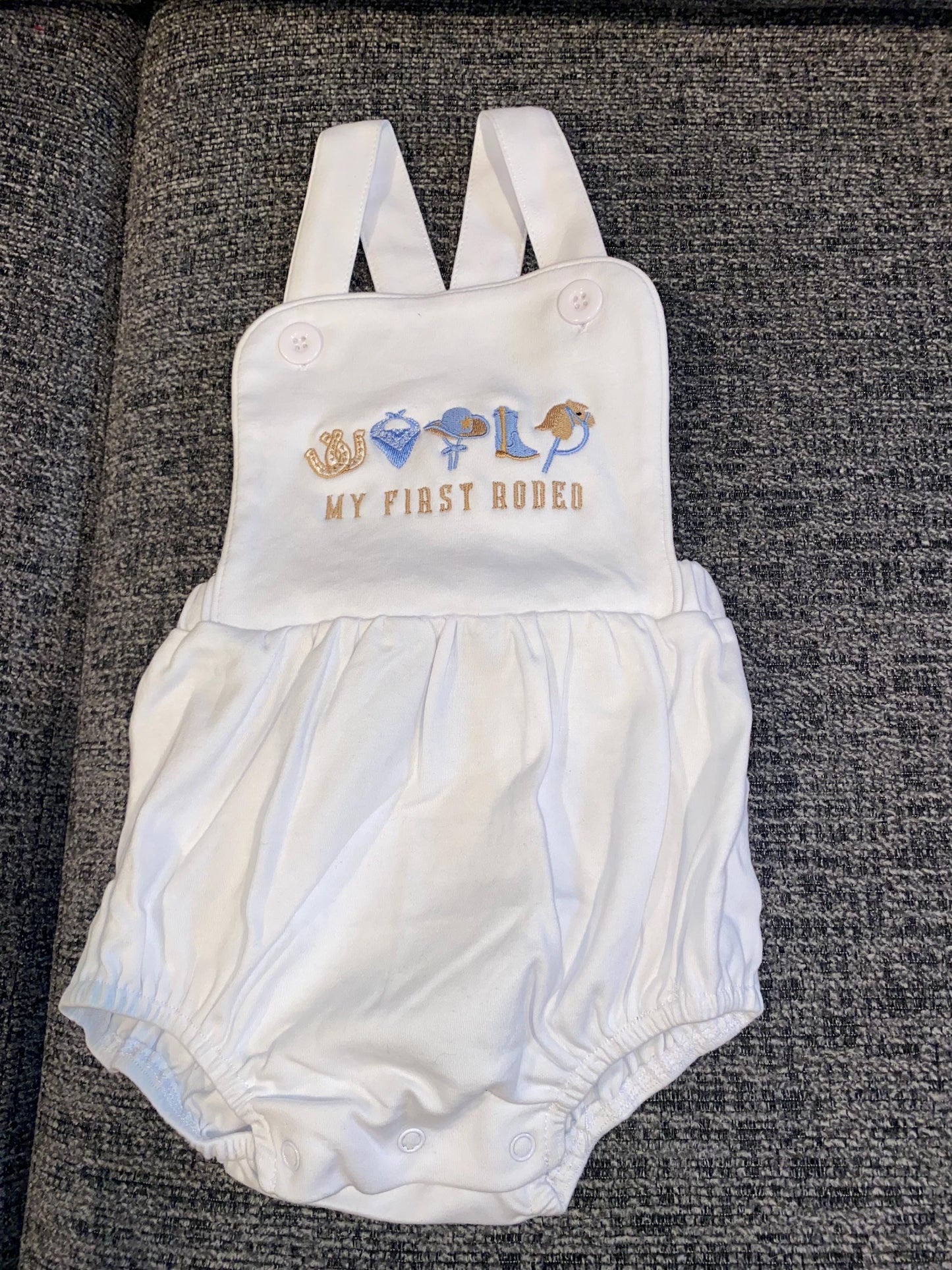 My First Rodeo- Cowboy Embroidered Baby Sunsuit - Western Sun Bubble Suit- Cute Rodeo Outfit for Boys