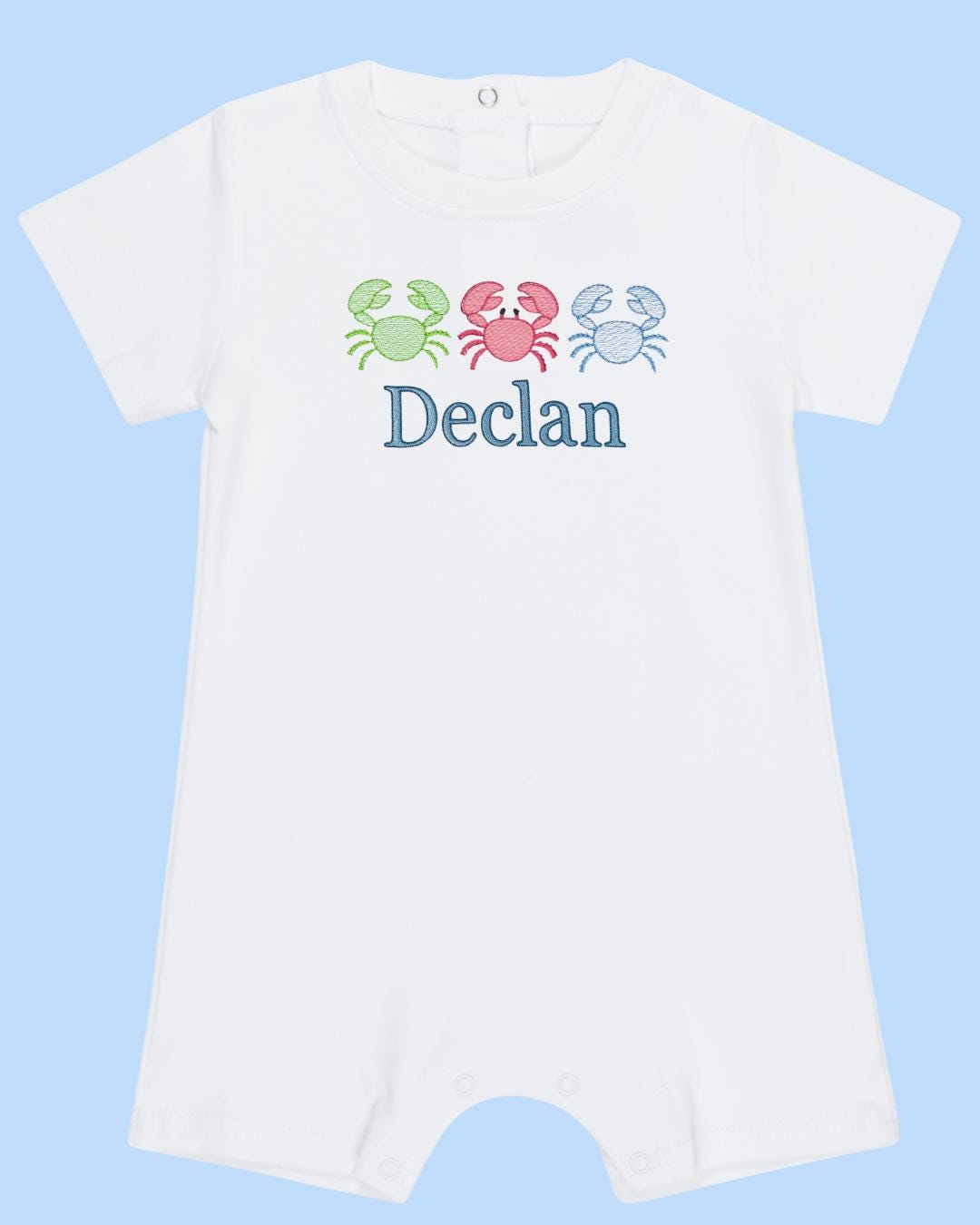 Summer Boys Crab Trio Sun Bubble Suit | Personalized Name | Seersucker Romper