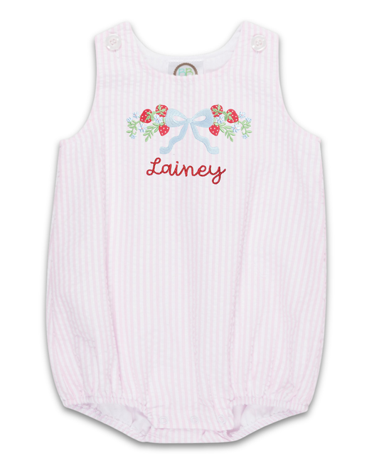 Strawberry Bow Seersucker Bubble