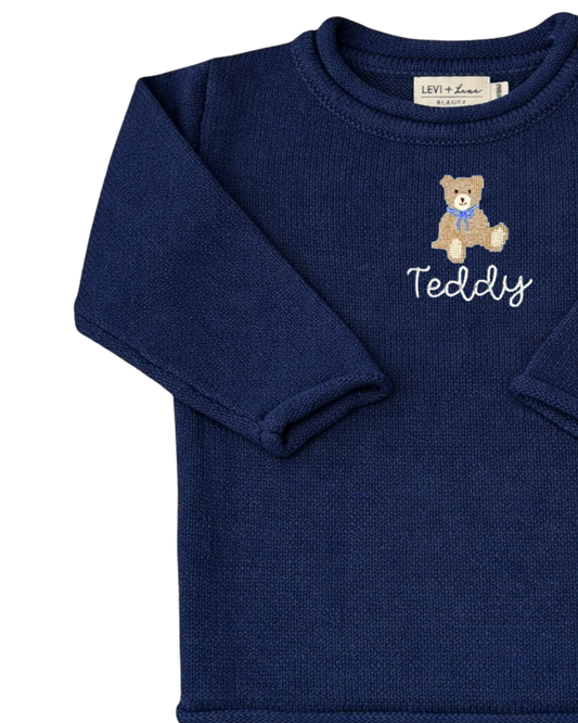 Boy Teddy Bear Name Sweater
