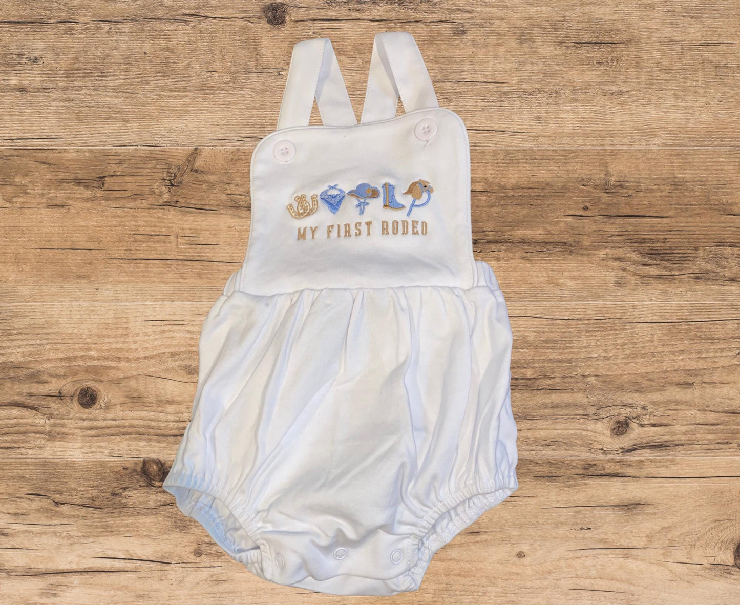 My First Rodeo- Cowboy Embroidered Baby Sunsuit - Western Sun Bubble Suit- Cute Rodeo Outfit for Boys