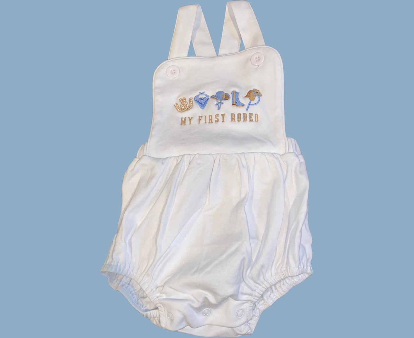 My First Rodeo- Cowboy Embroidered Baby Sunsuit - Western Sun Bubble Suit- Cute Rodeo Outfit for Boys