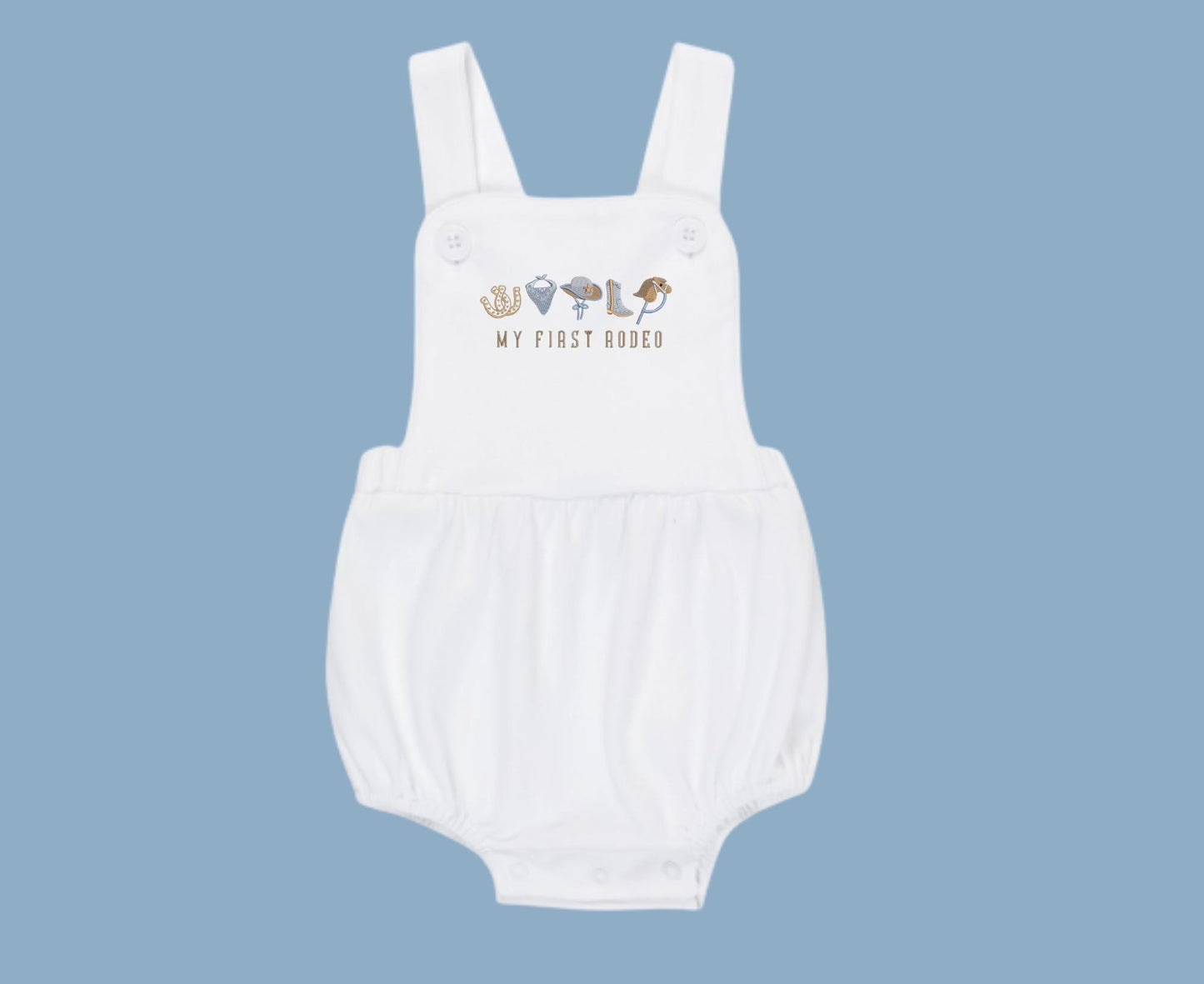 My First Rodeo- Cowboy Embroidered Baby Sunsuit - Western Sun Bubble Suit- Cute Rodeo Outfit for Boys