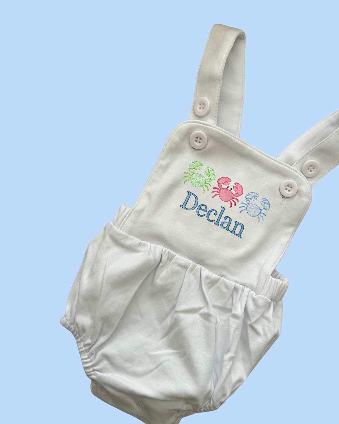 Summer Boys Crab Trio Sun Bubble Suit | Personalized Name | Seersucker Romper
